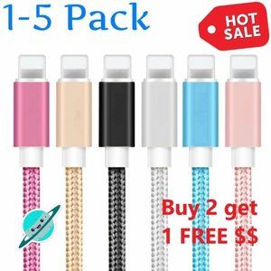 1-2-3 Pack 10Ft Cable Heavy Duty for iPhone X 6 7 8 plus Charger and Data Sync F